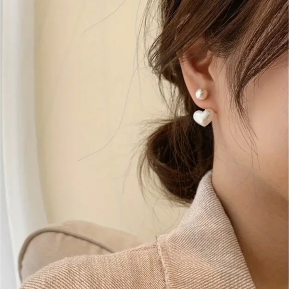 Faux Pearl Heart Earrings